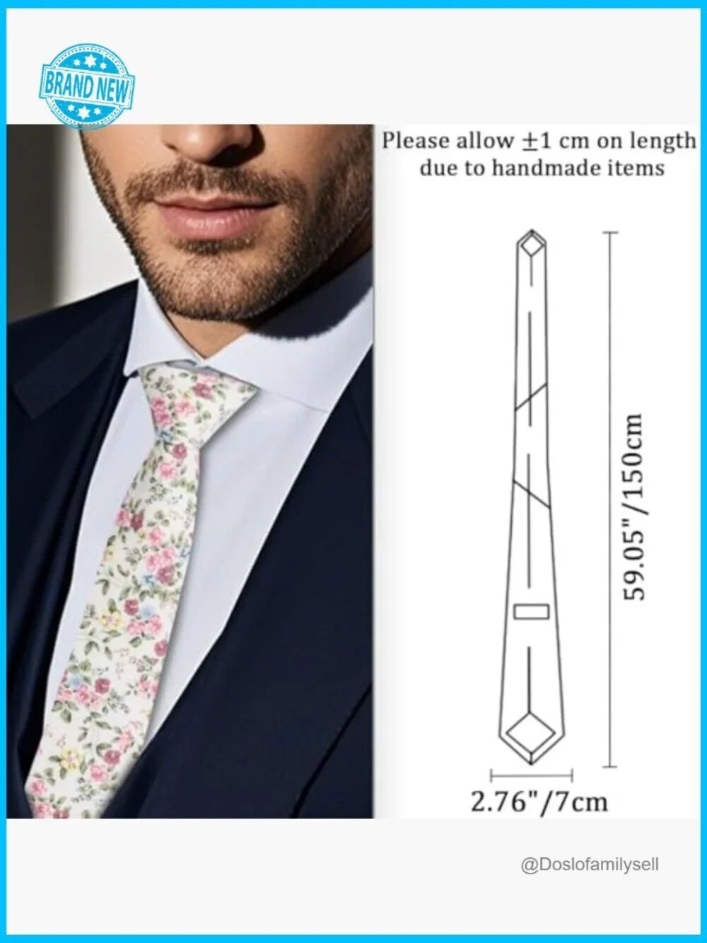 Skinny Floral Tie Cotton Linen Classic Elegant Wedding Party Formal